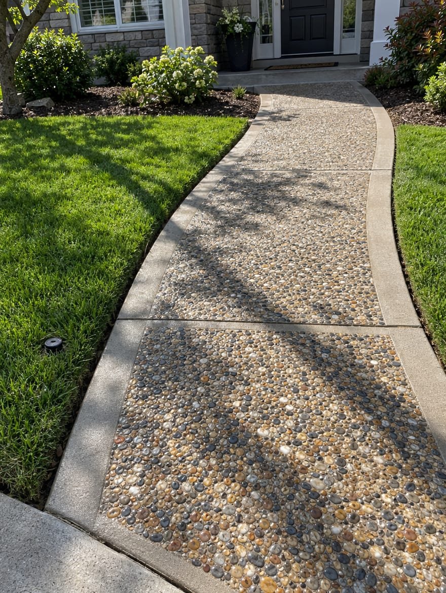 Exposed-aggregate concrete walkway