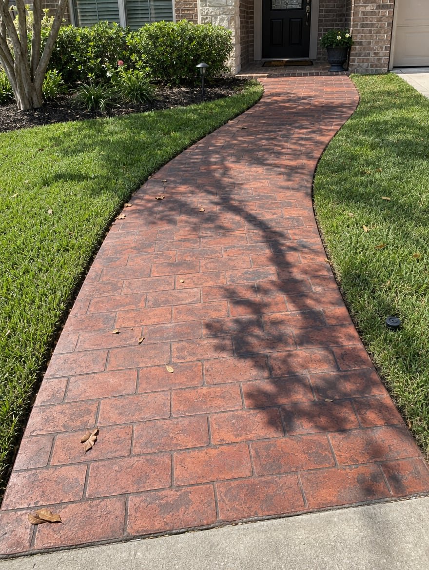 Curved stamped concrete finish from the street